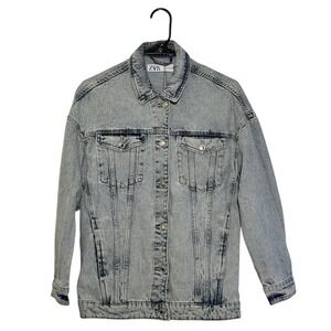 ZARA‎ Oversized Light Wash Denim Jacket Trucker Style Women's Size XS